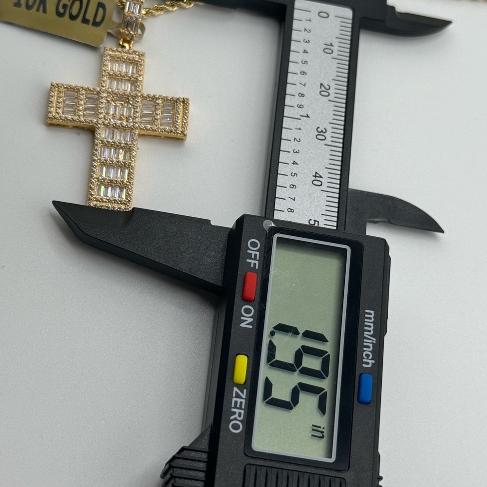 10k Solid Real Gold Cross Pendant, VVS sparkly baguette Swarovski Crystals Cross - Picture 5 of 10